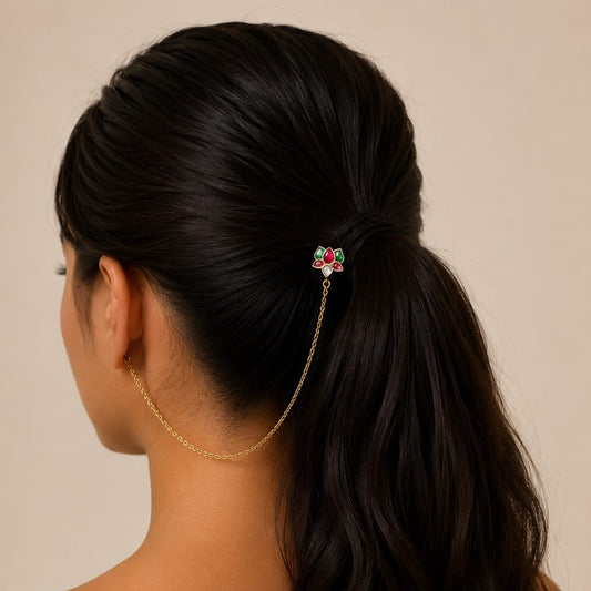 Nalika Lotus Earchain attached Hairpin