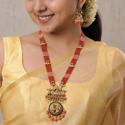 Dolvika Coral Temple Necklace & Earrings Set