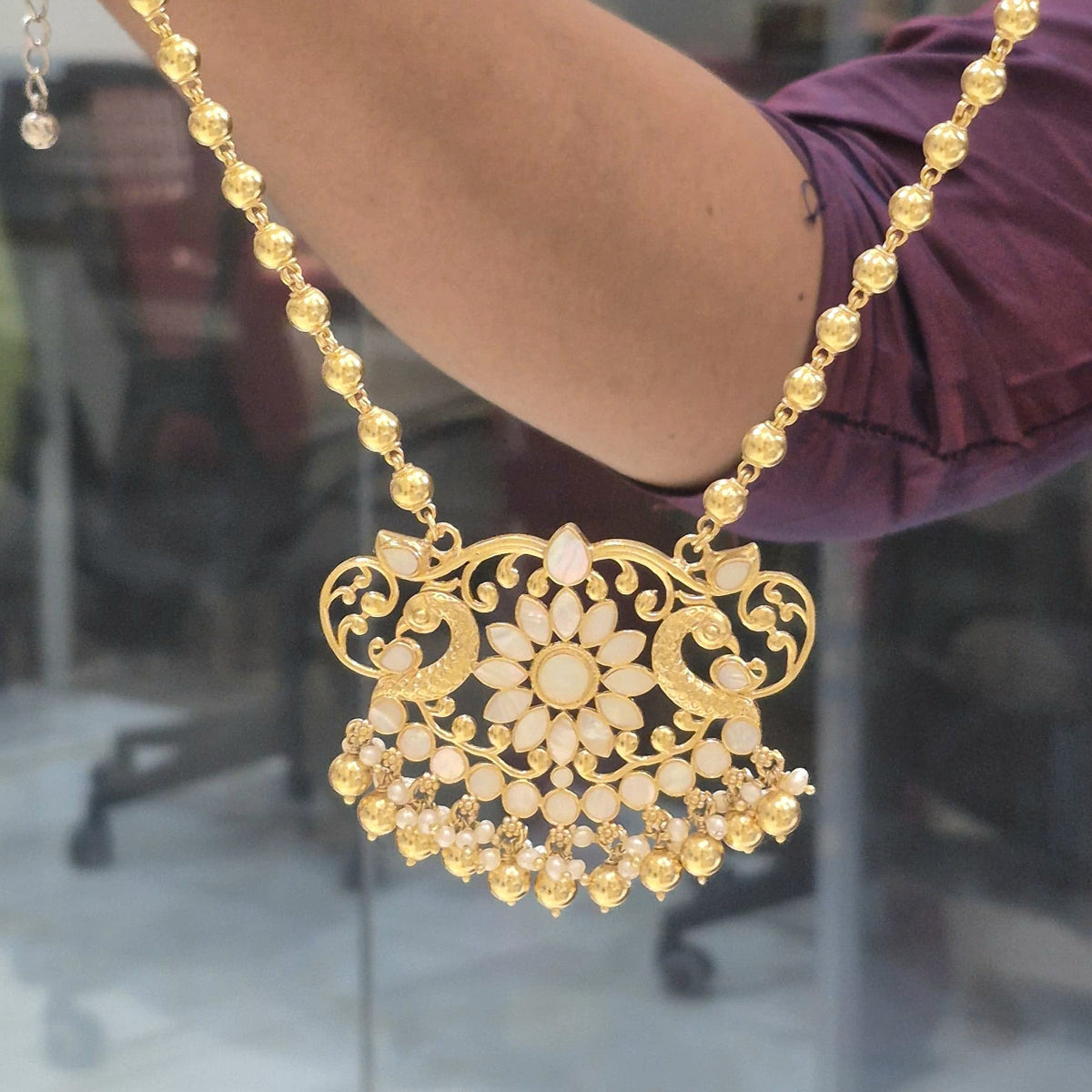 Golden Daisy MOP Long Necklace