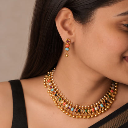 2 in 1 Reversible Multicolor necklace & Earrings set