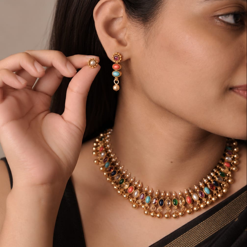 2 in 1 Reversible Multicolor necklace & Earrings set