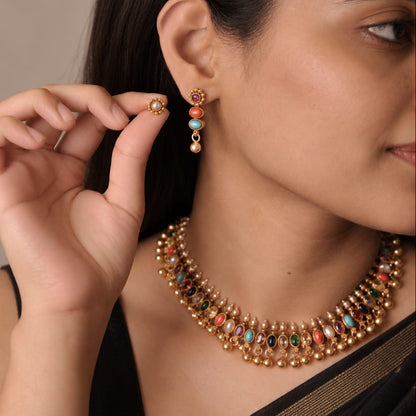 2 in 1 Reversible Multicolor necklace & Earrings set