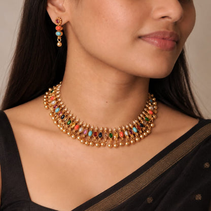2 in 1 Reversible Multicolor necklace & Earrings set