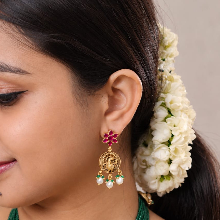 Floral Green Beads Goddess Necklace & Earrings Set