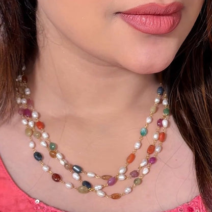 Three Layer Navratna Beads Chain