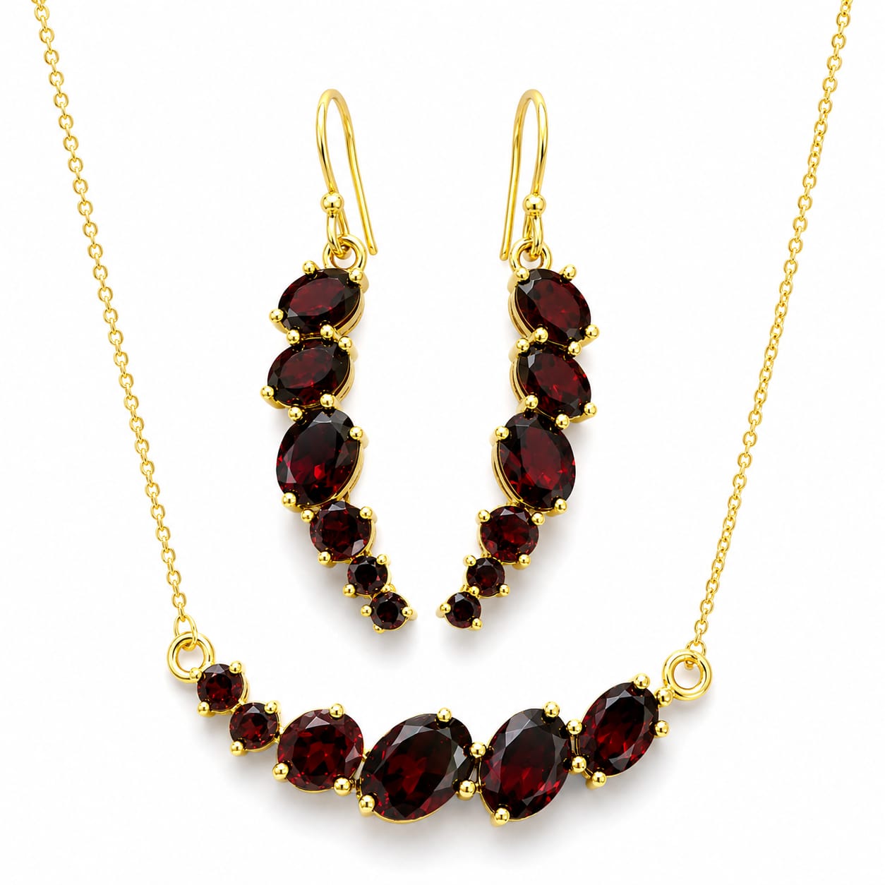 Red Garnet Chain & Earrings Set