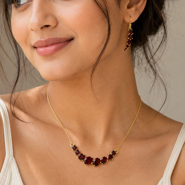 Red Garnet Chain & Earrings Set