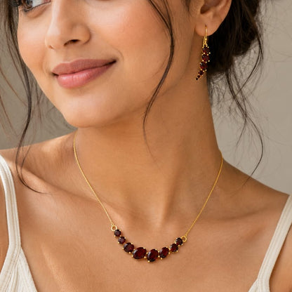 Red Garnet Chain & Earrings Set