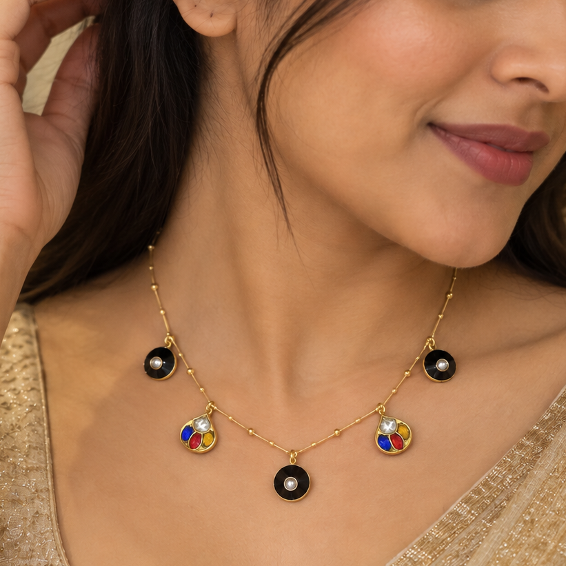 Black & Multi Color Kundan Necklace