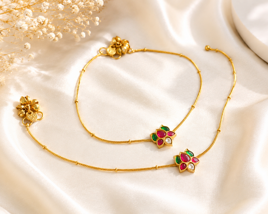 Lotus Kundan Anklet