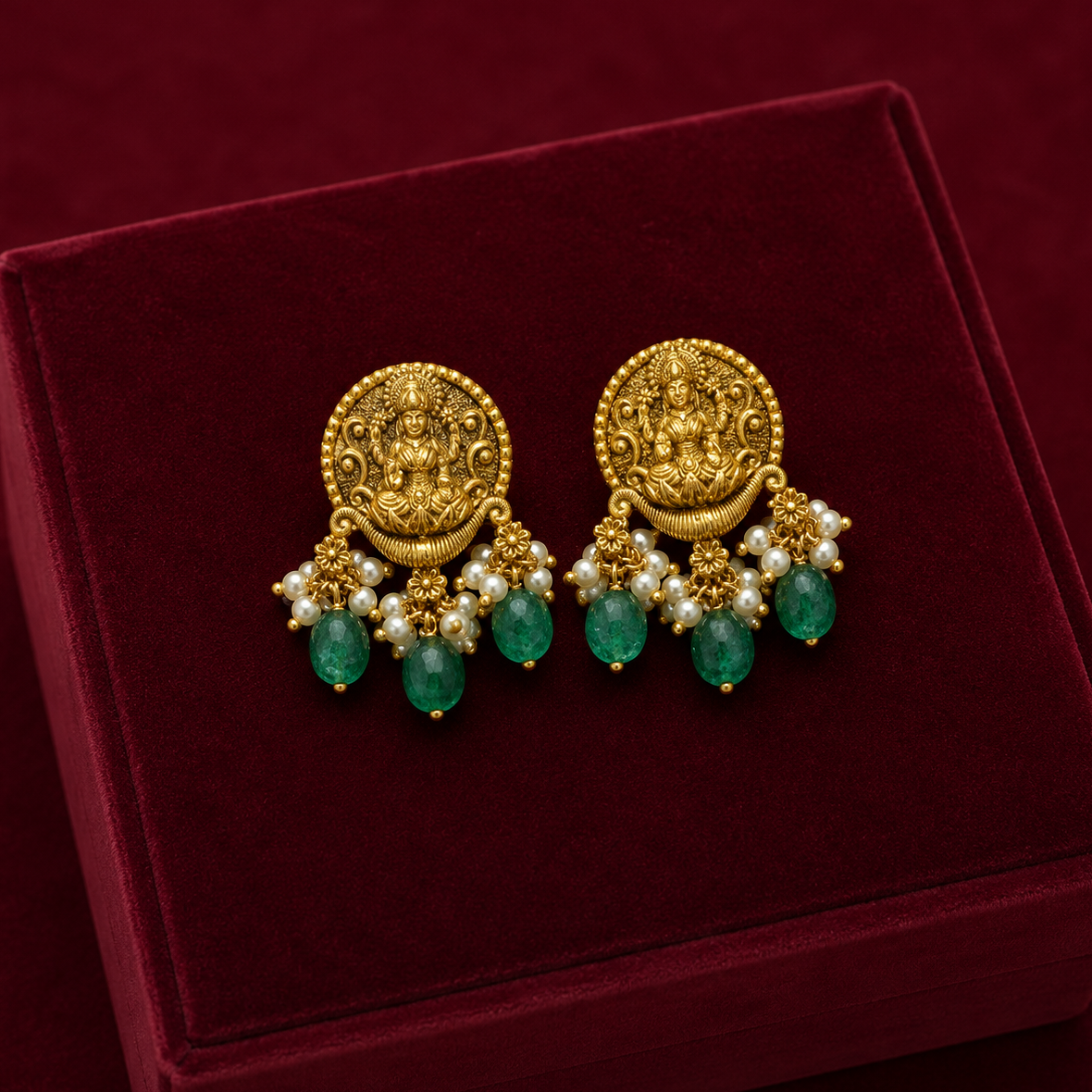 Goddess Lakshmi Green Earrings
