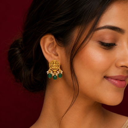 Goddess Lakshmi Green Earrings