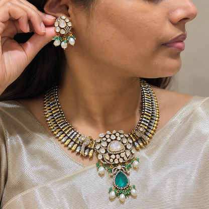 Nihali Dual Tone Necklace & Earrings Set
