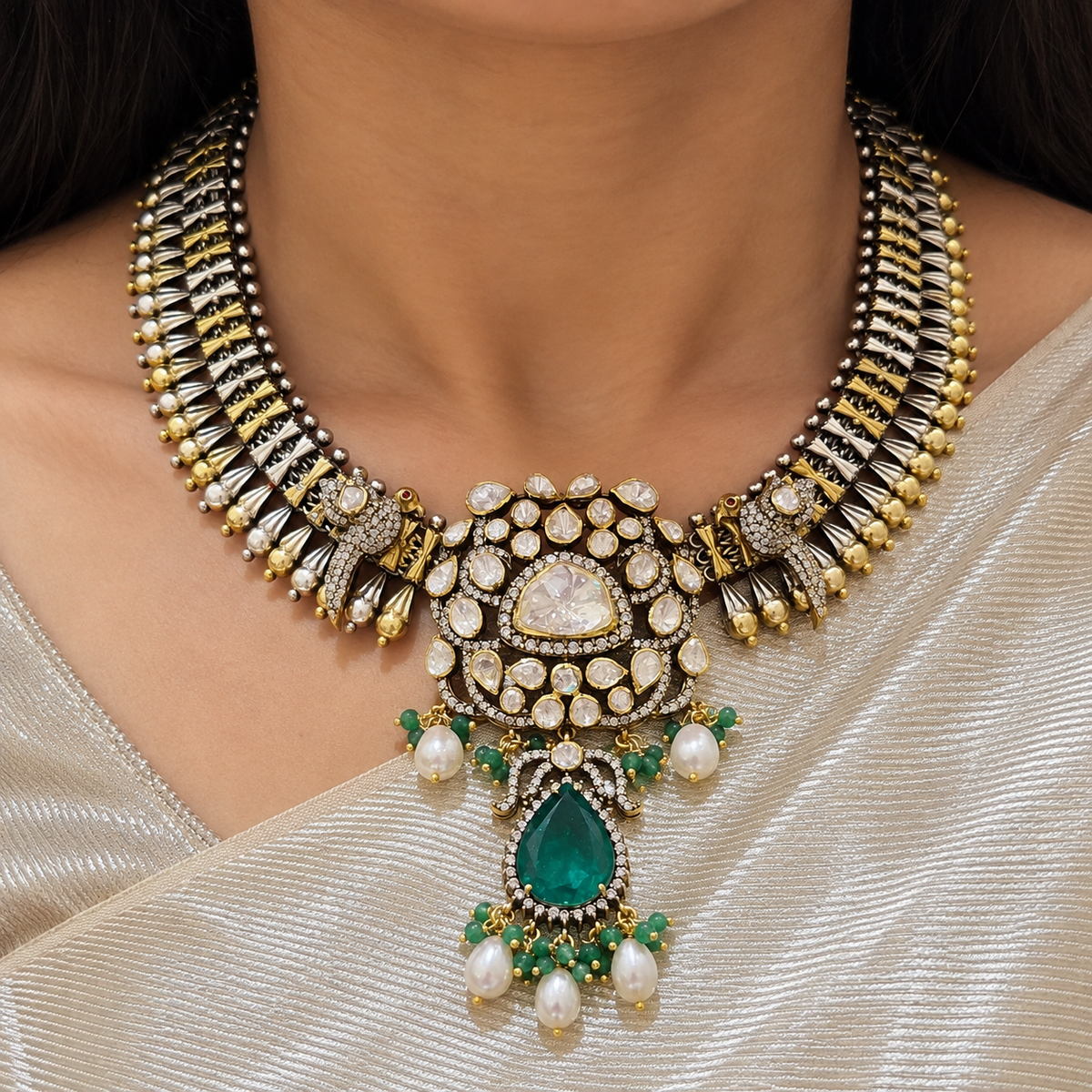 Nihali Dual Tone Necklace & Earrings Set
