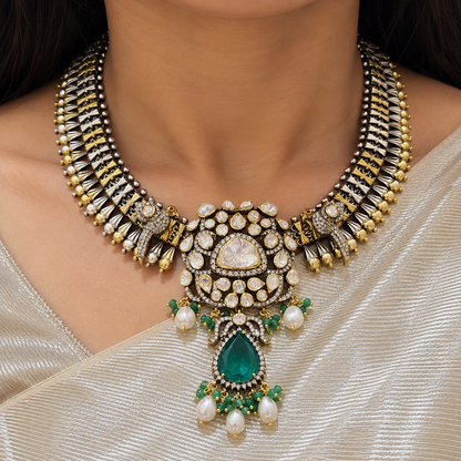 Nihali Dual Tone Necklace & Earrings Set